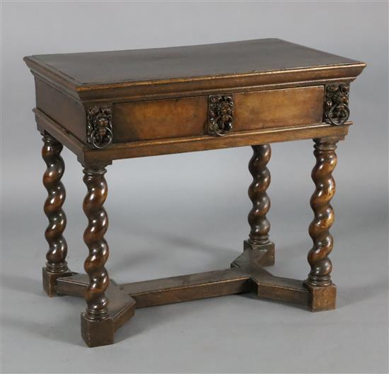 A late 17th century Italian walnut side table, W.2ft 6in. D.1ft 6in. H.2ft 3in.